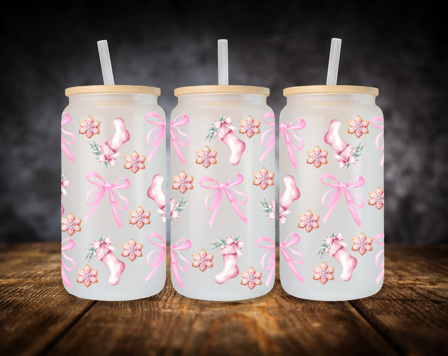 Glass Can- Pink Christmas