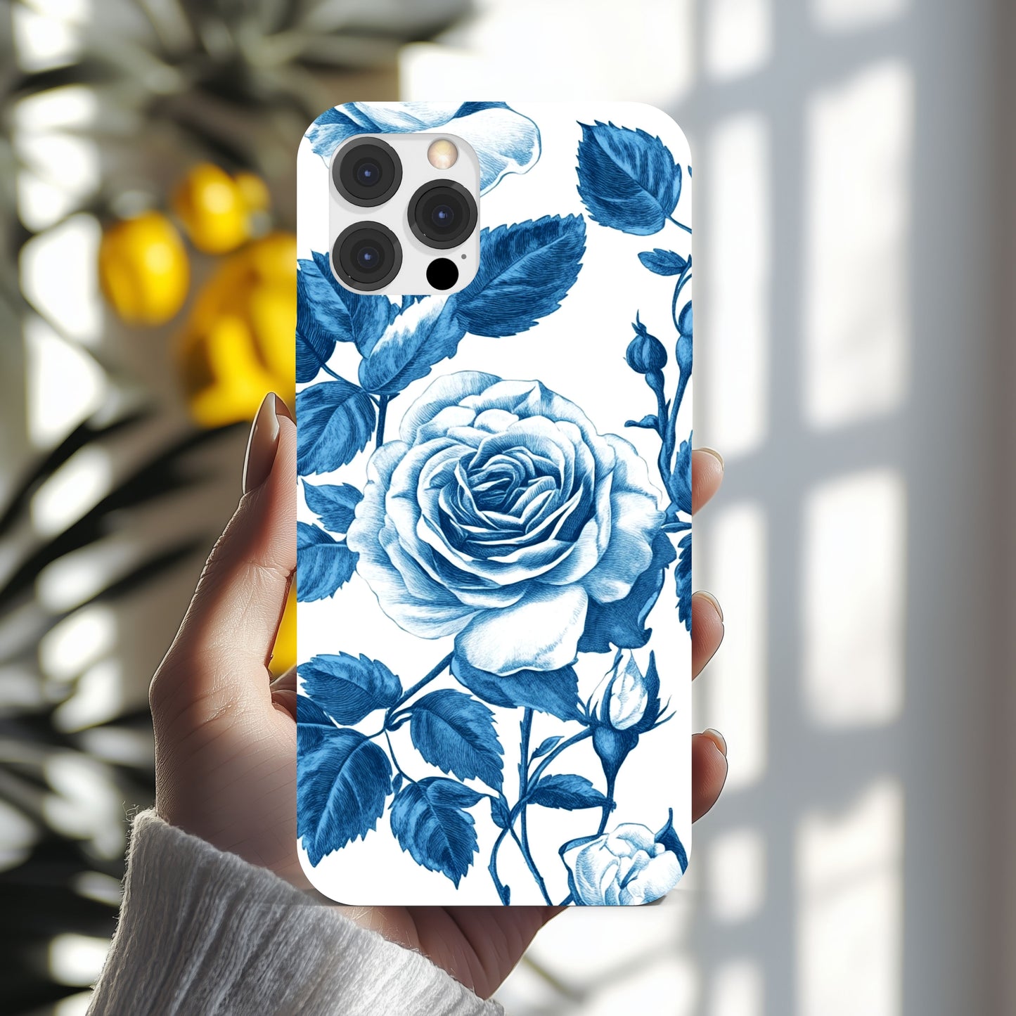 iPhone Case Blue Toile Flowers