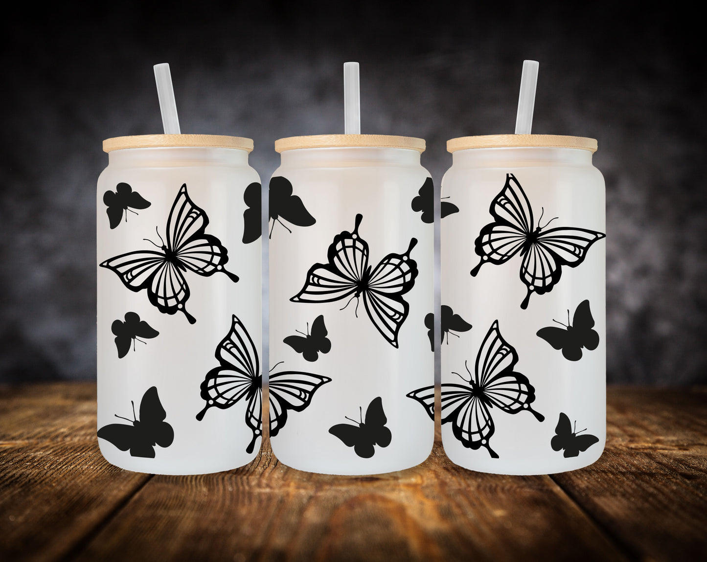 Glass Can-Black and White Butterflies