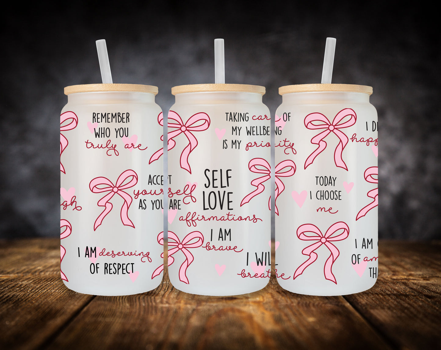 Glass Can-Pink Bow-Self Love