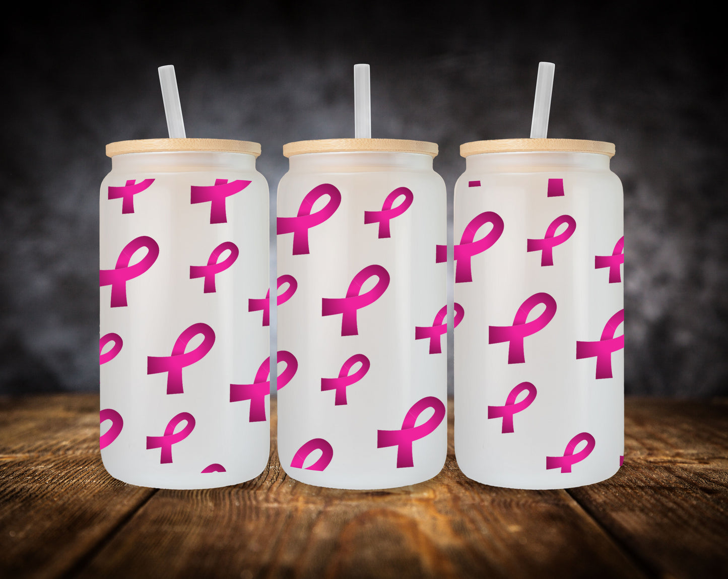 Glass Can-Pink Ribbon Awareness