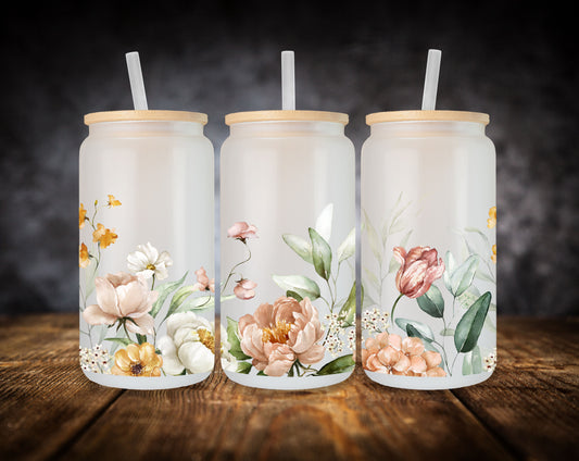 Glass Can- Floral Bottom
