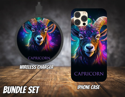 Matching iPhone Case and Wireless Charger- Zodiac Capricorn