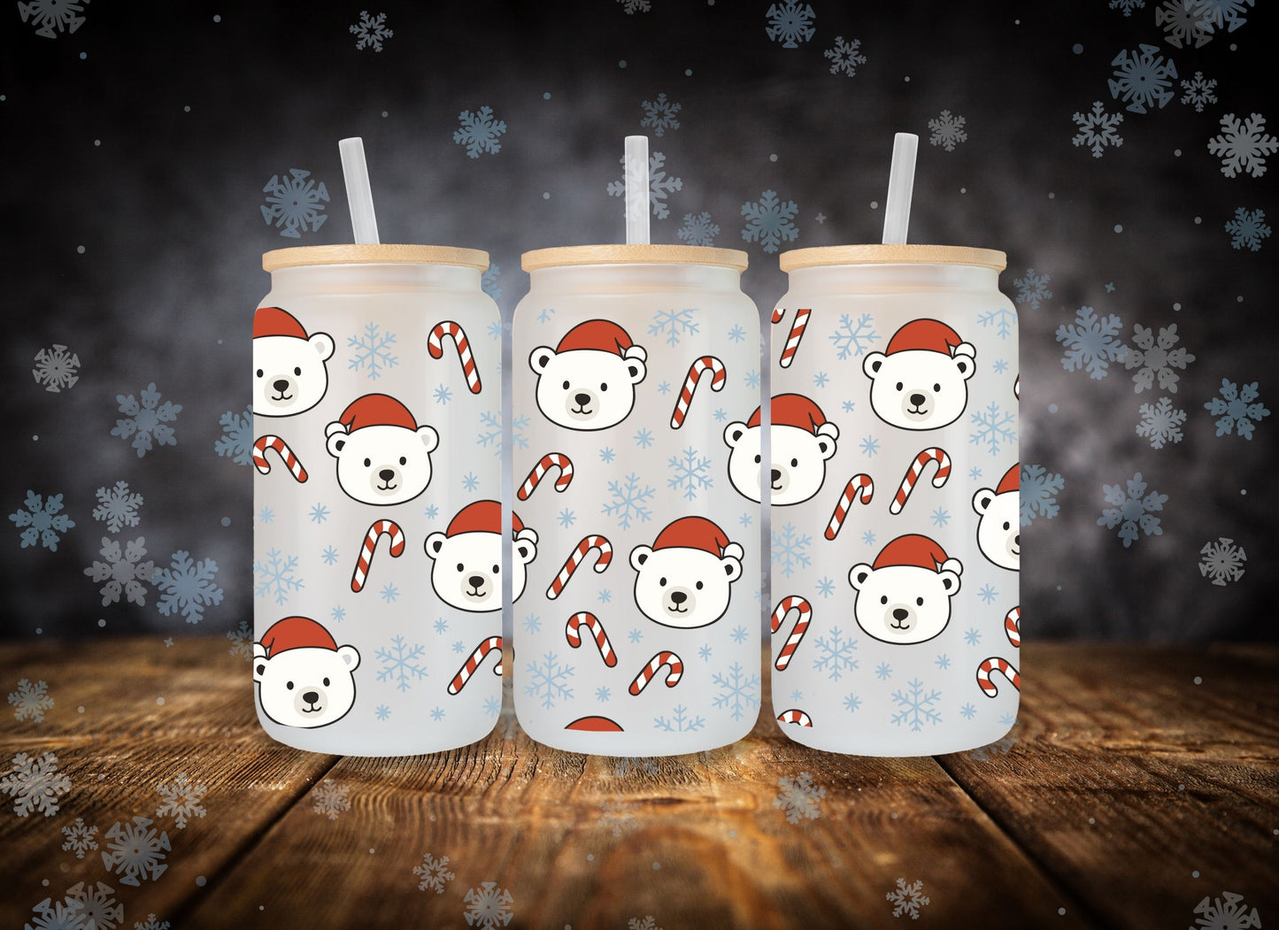 Glass Can Christmas Polar Bear