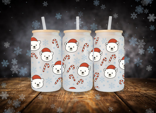 Glass Can Christmas Polar Bear