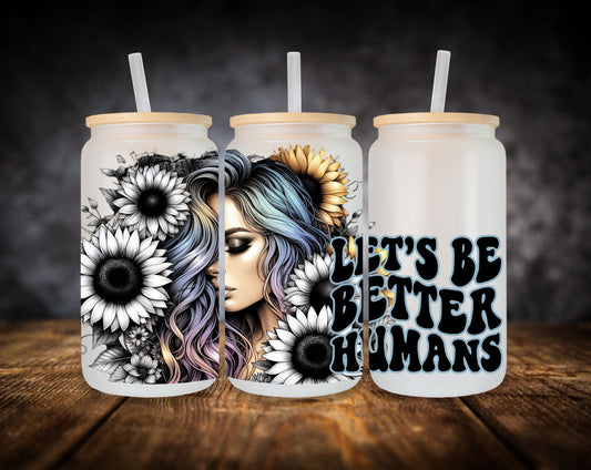 Glass Can- Girl-Flowers