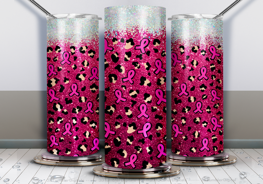 20oz Tumbler- Pink Ribbon and Animal Print