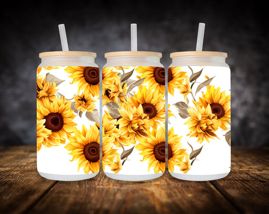Glass Can-Yellow Sunflowers