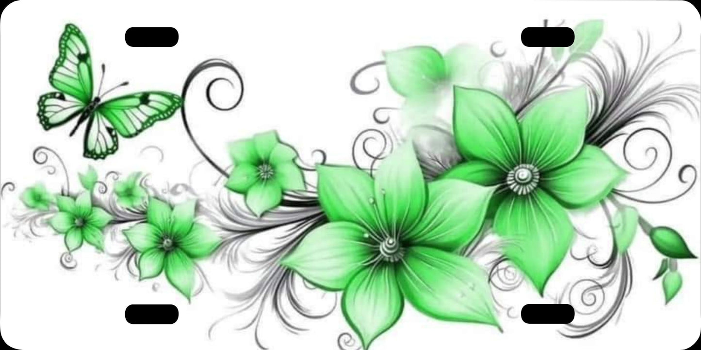 License Plate- Pastel Flowers Butterfly