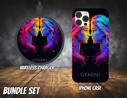 Funda para iPhone y cargador inalámbrico a juego - Zodiaco Géminis