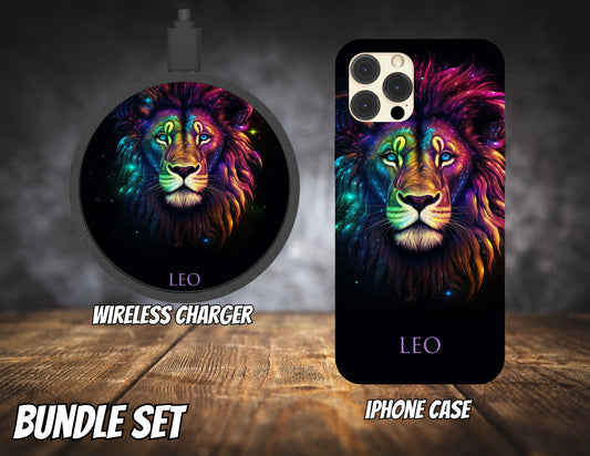 Matching iPhone Case and Wireless Charger- Zodiac Leo