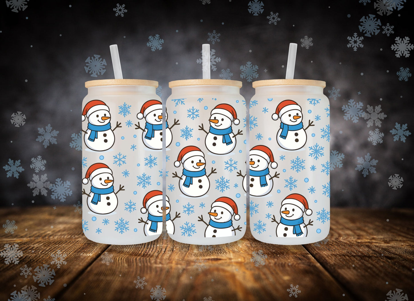 Glass Can Winter Snowman