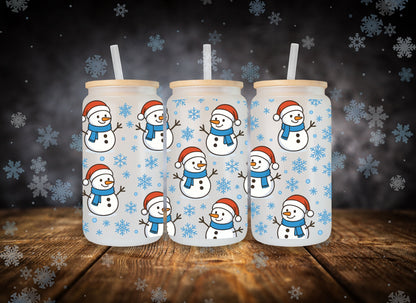 Glass Can Winter Snowman