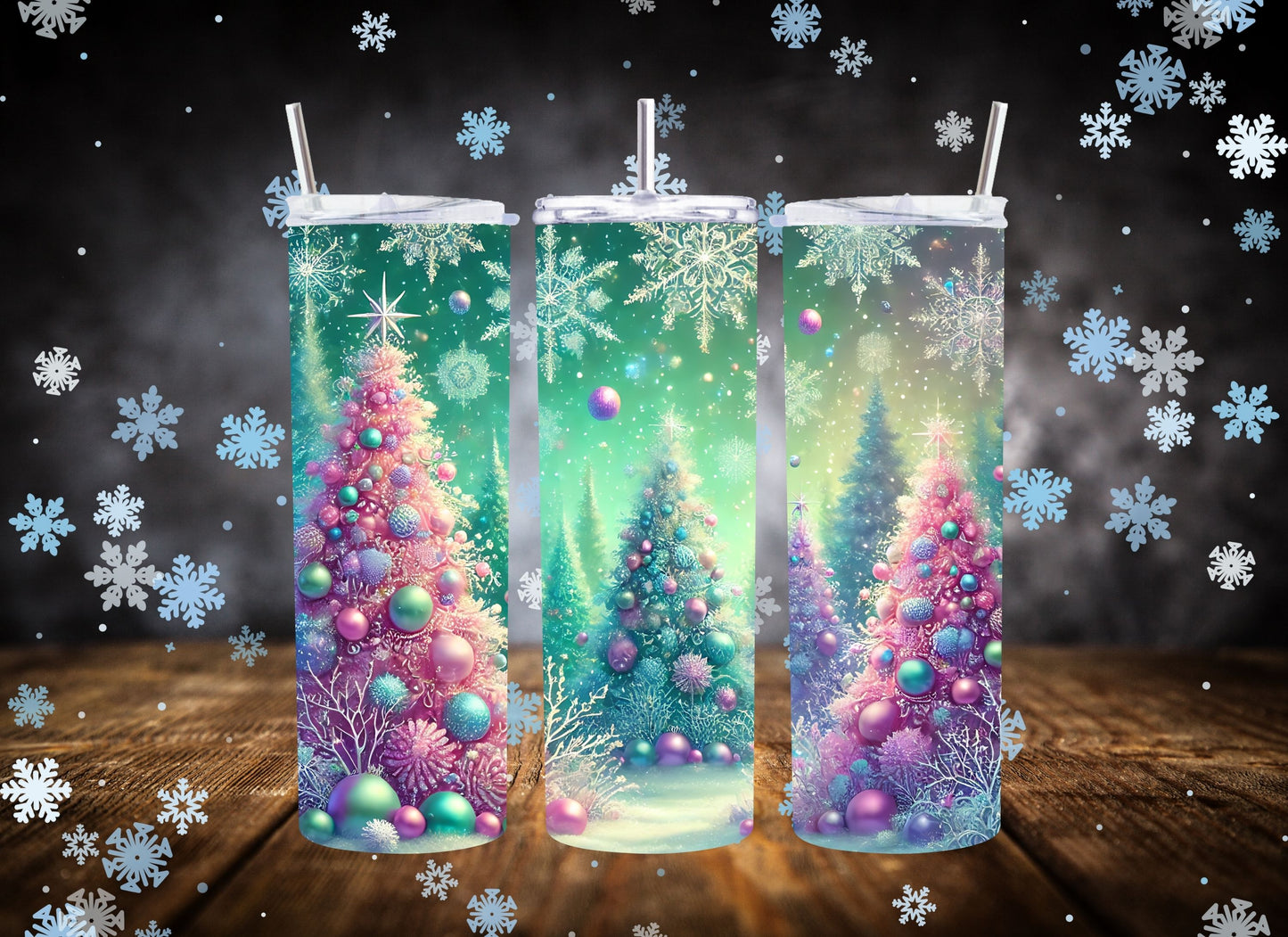 20oz Tumbler Pastel Christmas Trees