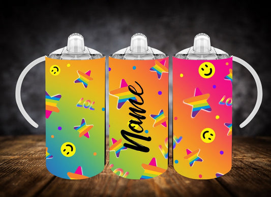 Sippy Cup- Ombre Smiley Face and Rainbows W/Name