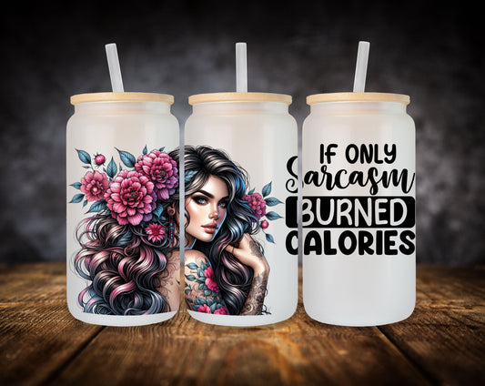 Glass Can- Girl-Pink Flowers
