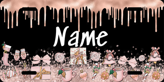 License Plate  Pink Christmas Drip W/Name