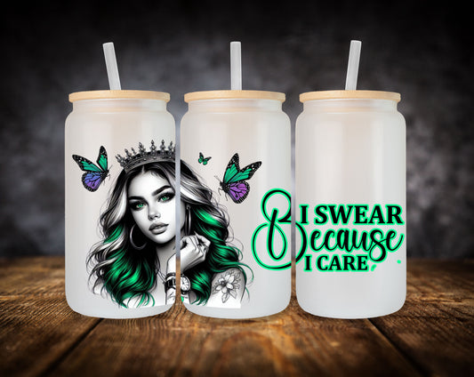 Glass Can- Girl-Green Hair and Butterflies