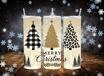 20oz Tumbler Leopard and Buffalo Plaid Christmas Tree