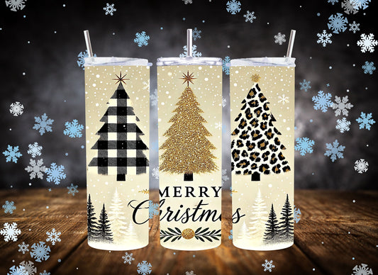 20oz Tumbler Leopard and Buffalo Plaid Christmas Tree