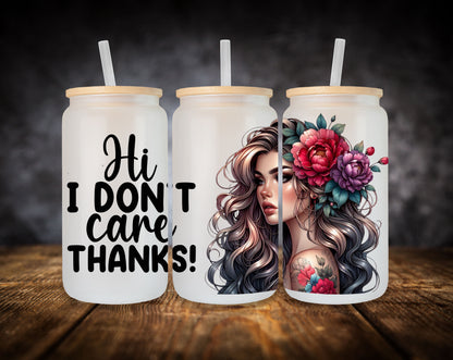 Glass Can- Girls-Curly Hair-Flowers