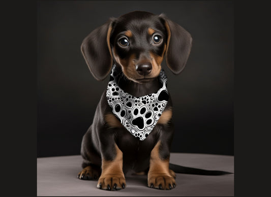 Dog Bandana-B&W Dog Paws Multi