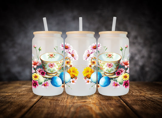 Glass Can-  Easter Tea Cups