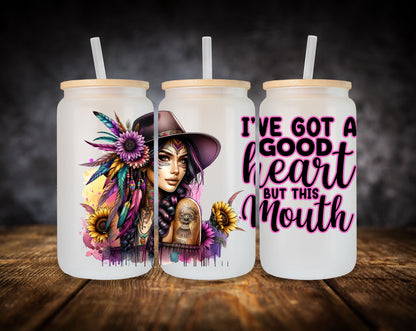 Glass Can- Girl-Boho Feathers