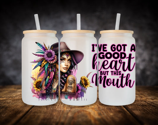 Glass Can- Girl-Boho Feathers