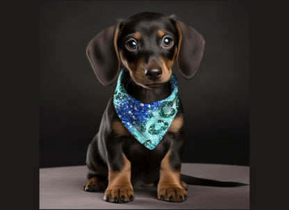 Dog Bandana-Blue Animal Print Glitter Multi