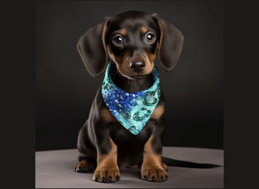 Dog Bandana-Blue Animal Print Glitter Multi
