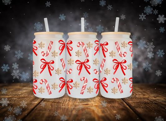 Glass Can Red Bow and Peppermint