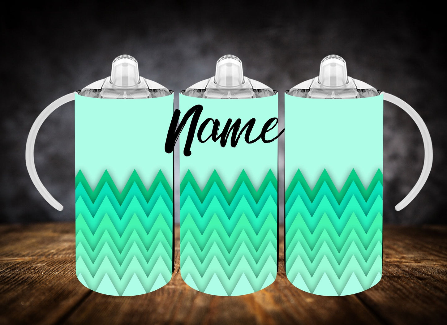 Sippy Cup- Two Tone Chevron Pattern W/Name