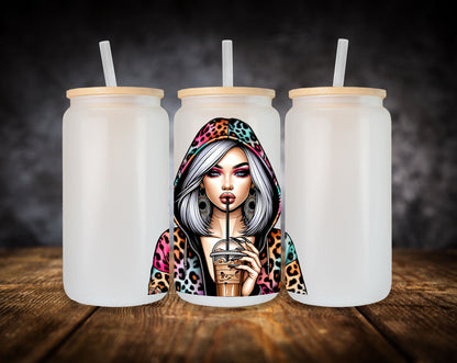 Glass Can- Girl-Animal Print Hoodie