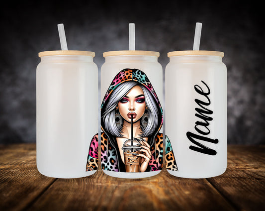 Glass Can- Girl-Animal Print Hoodie W/Name