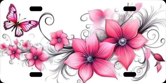 License Plate- Pastel Flowers Butterfly