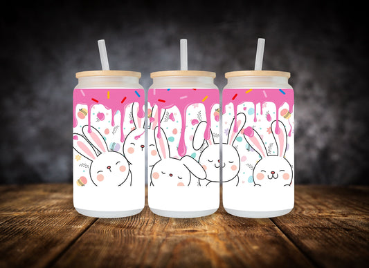 Glass Can-  Pink Drip Bunny