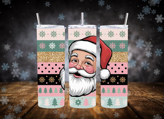 20oz Tumbler Christmas Vibes Santa Stripes