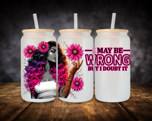Glass Can- Girl-Pink Hair-Pink Flowers