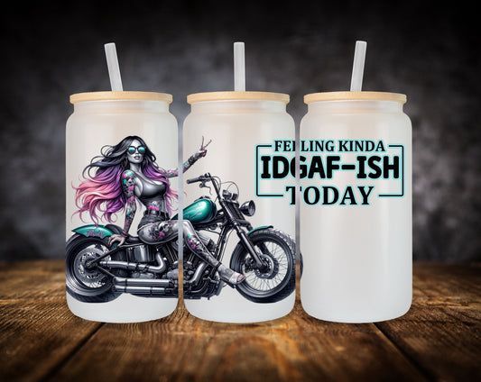 Glass Can- Girl-Motorcycle-Pink Hair