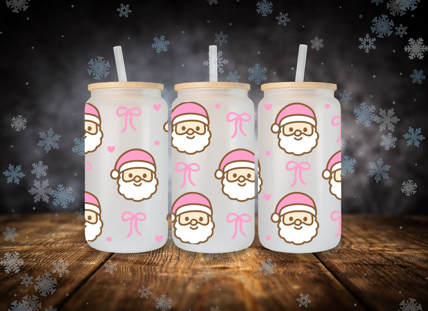 Glass Can Holly Jolly Pink Christmas