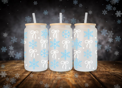 Glass Can Blue Snowflakes