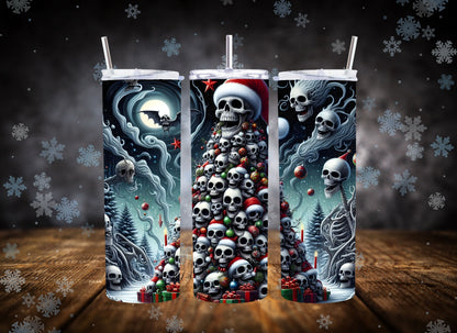 20oz Tumbler Spooky Holiday Skull Tree