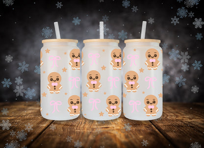 Glass Can Cute Pink Gingerbread Man