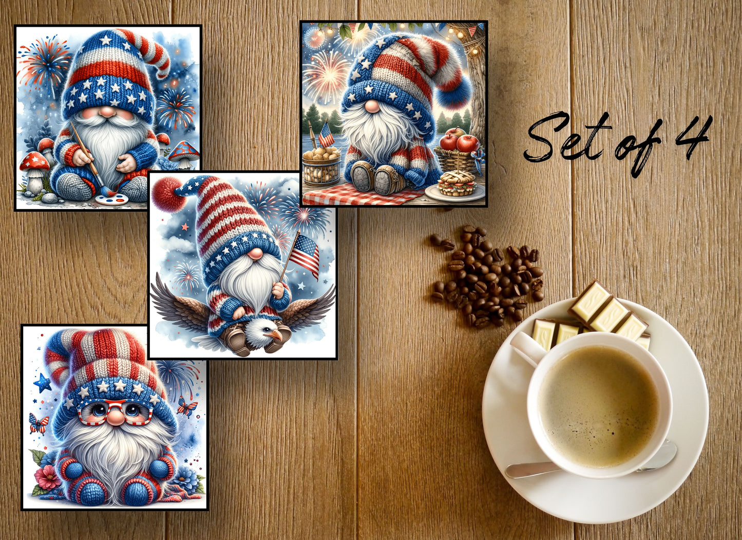 Drink Coasters- 4th Of July Gnomes