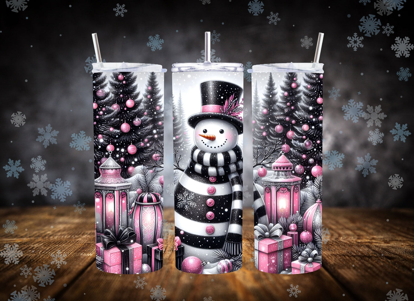 20oz Tumbler Pink Christmas Snowman