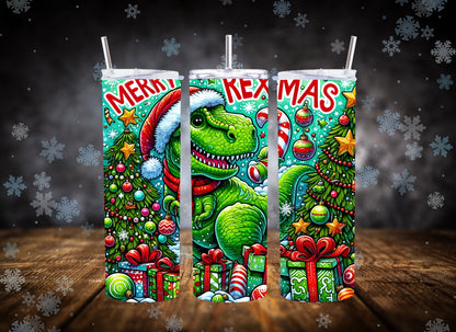 20oz Tumbler Merry Rexmas T-Rex