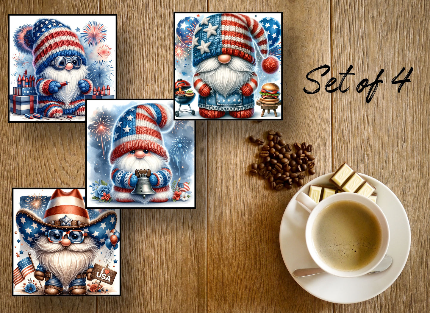 Drink Coasters- 4th Of July Gnomes