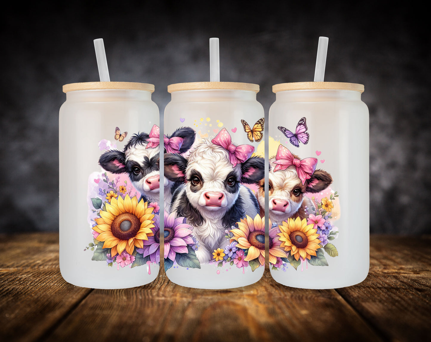 Glass Can- Highland Cow-Sunflowers