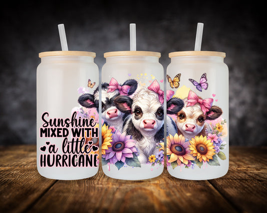 Glass Can- Highland Cow-Sunflowers